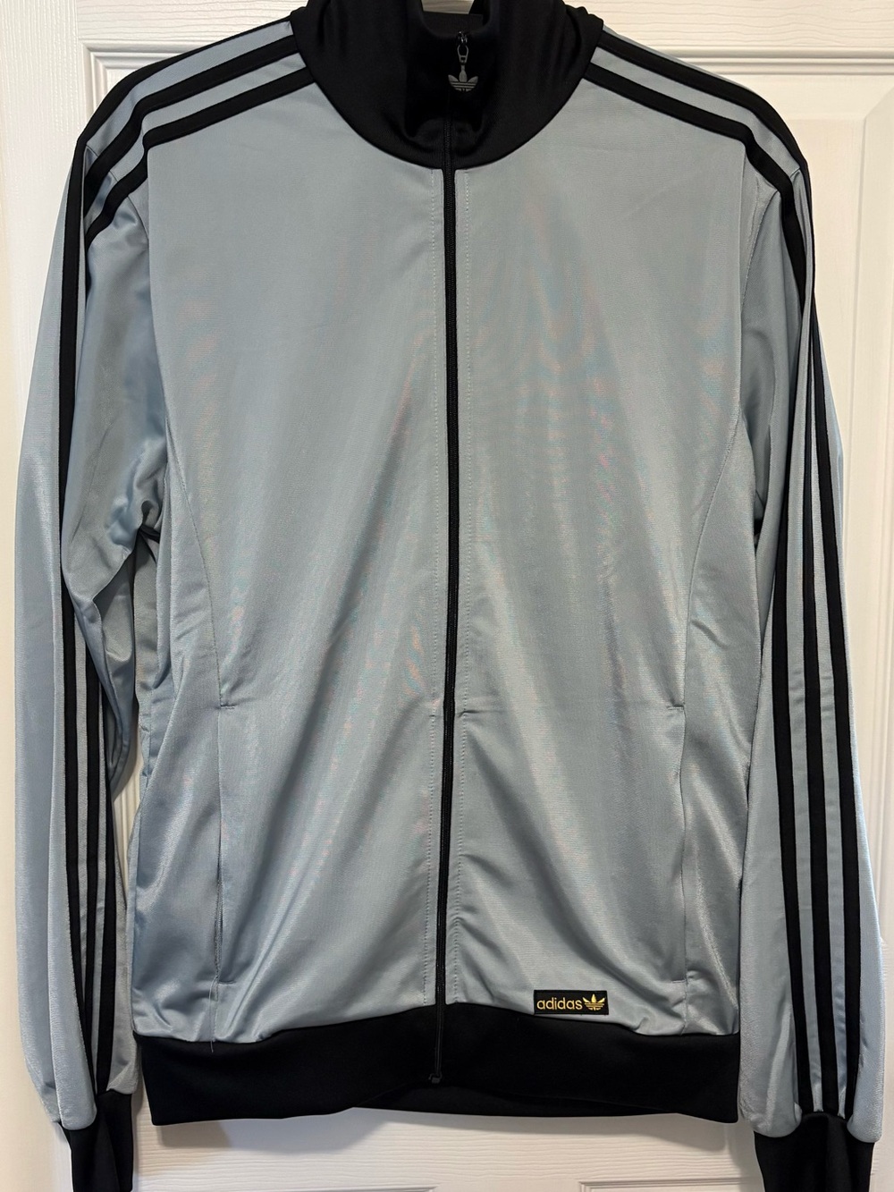 adidas Light Gray and Black Three-Stripe Track Jacket
